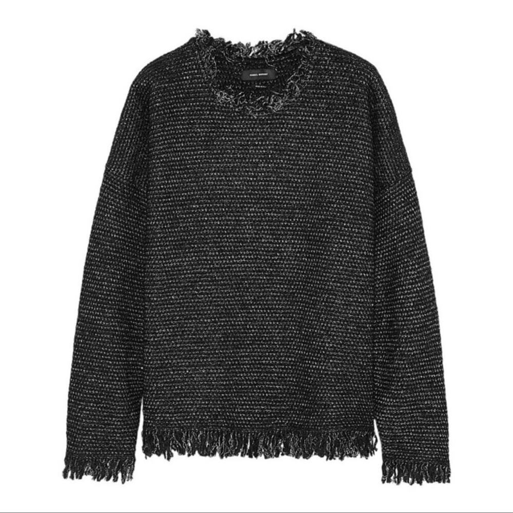 Isabel Marant Women's Douglas Fringe Black and Grey Knit Jumper Sweater‎ Size 36
